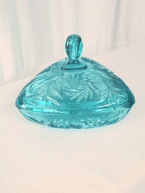 Hazel-Atlas Blue Colony Capri Glass Dish Turquoise Vintage